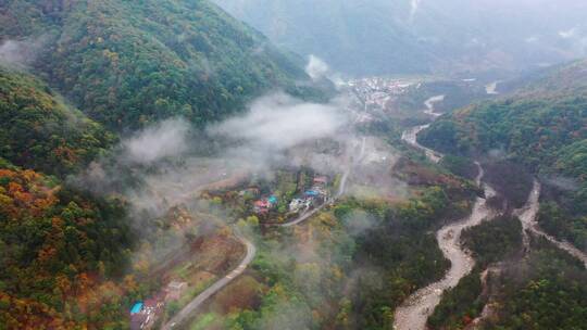 陕西省宝鸡市秦岭黄柏源景区秋景航拍