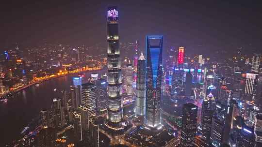 上海城市地标夜景航拍