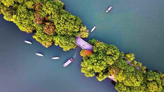 西湖苏堤唯美美景航拍大自然风光杭州风景名视频素材模板下载