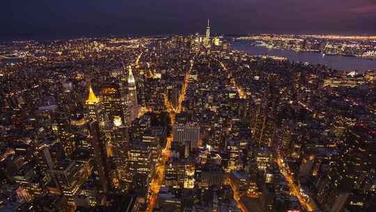 俯拍航拍曼哈顿繁华都市夜景延时视频素材模板下载
