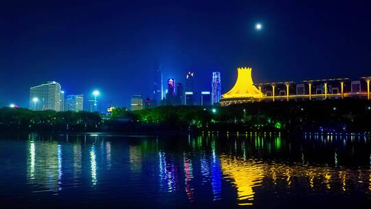 南宁民歌湖东盟商务区城市天际线夜景视频素材模板下载