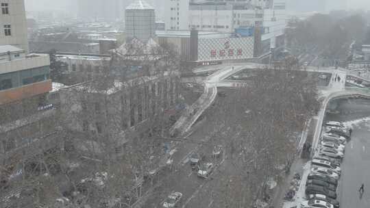 河南南阳冬季雪景航拍城市