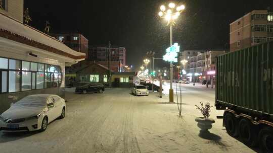 航拍东北城市雪夜灯光夜景