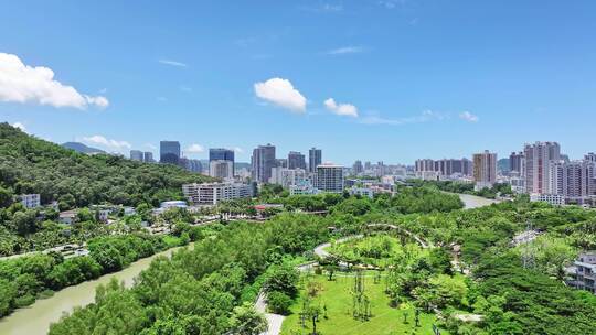 三亚市天涯区三亚河金鸡岭桥头公园航拍