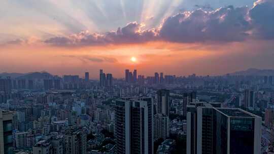 深圳龙华坂田日落夕阳航拍