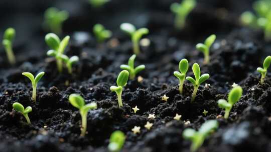 土壤中幼苗生长特写