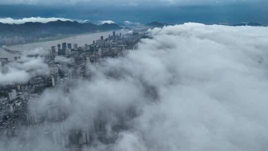 温州清晨平流雾航拍