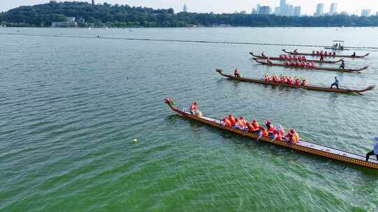 南京玄武湖赛龙舟激烈比赛龙舟赛视频素材模板下载