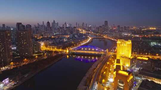 天津海河国泰桥夜景航拍视频素材模板下载