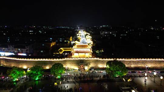 湖北襄阳古城北街夜景航拍视频素材模板下载