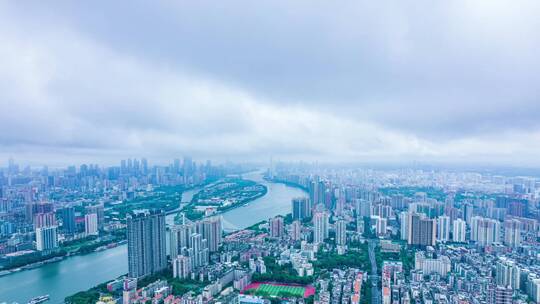 广州珠江全景与雨天乌云风光航拍延时