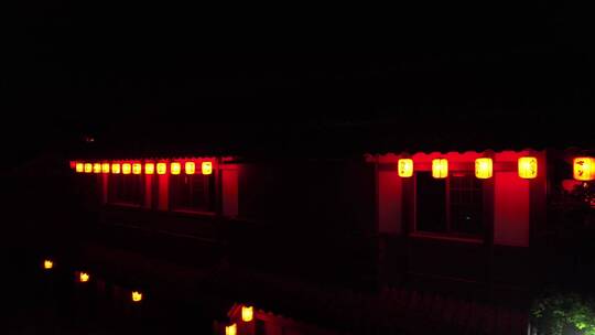 夜景古建筑照明灯笼横移