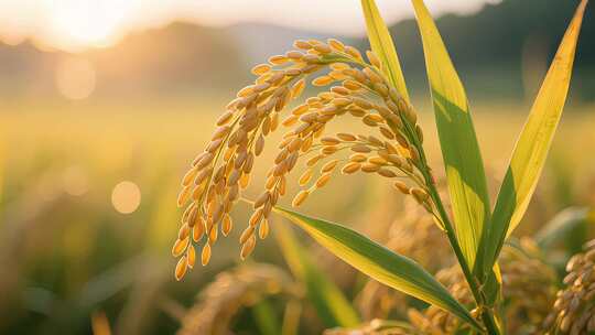 秋分金色稻田风吹麦浪农业丰收景象
