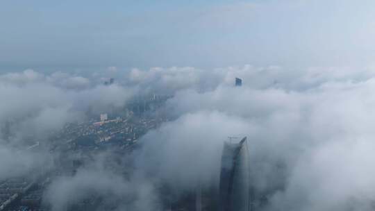 沈阳地标建筑摩天大楼高楼大厦航拍云海雾气