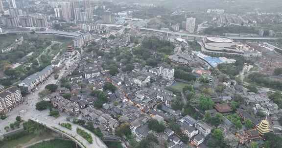 重庆磁器口古镇航拍磁器口正街古镇俯拍风景