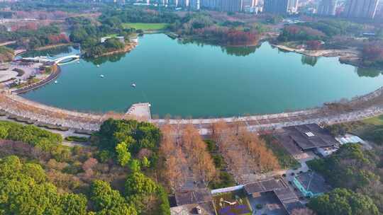 上海浦东新区世纪公园航拍城市地标风景风光