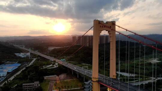 湖北宜昌城市江景夕阳落日桥梁延时航拍709