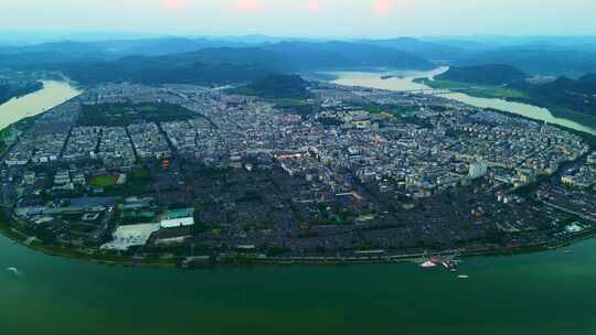 四川阆中古城高视角航拍古建筑街道