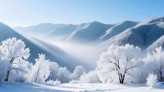 航拍唯美冰雪雾凇景观4K