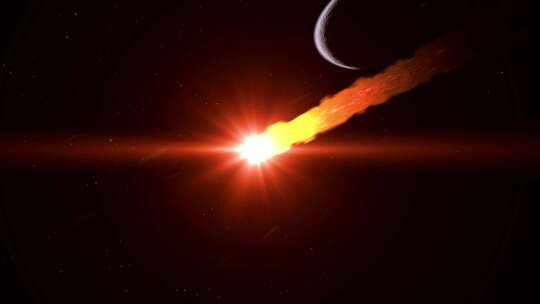 宇宙中的小行星划过撞向地球