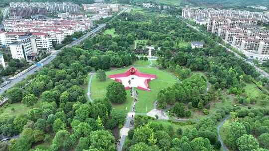 井冈山市中心公园航拍井冈山市风景