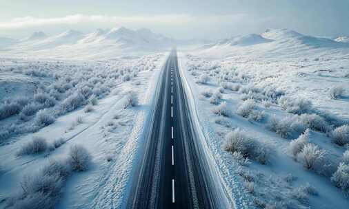 【4K高清】雪域公路道路雪景冬天唯美景色