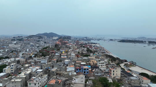 航拍福建漳州东山岛海景渔村