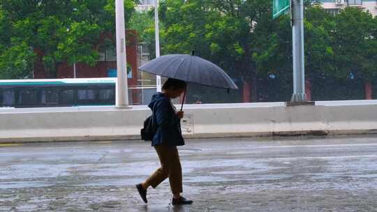 城市马路下雨天雨水雨滴街景街道街头风景风