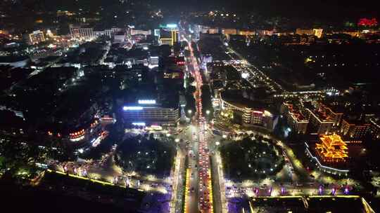 航拍广西桂林城市建设桂林夜景