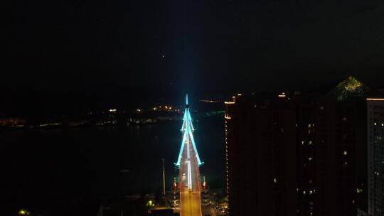航拍湖北宜昌夷陵大桥夜景视频素材模板下载