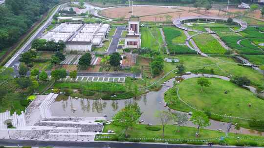 航拍深圳光明区楼村湿地公园风景