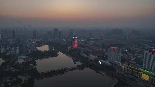 航拍山东德州城市夜景延时