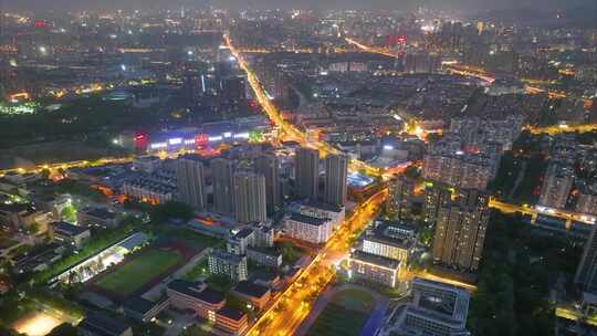 城市市区夜晚夜景车流航拍延时素材