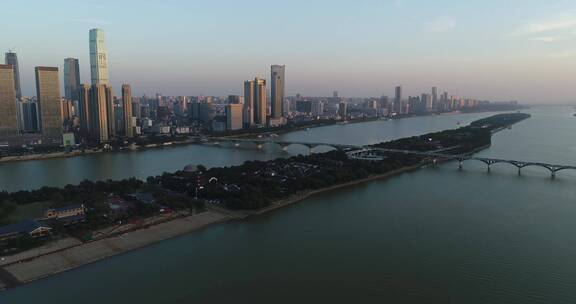 长沙湘江城市全貌城市高楼江面鸟瞰全景江景