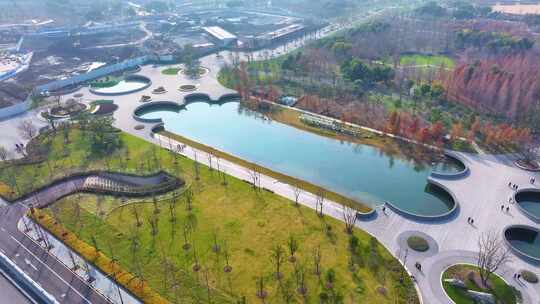 上海世博文化公园世博园航拍上海市浦东新区视频素材模板下载