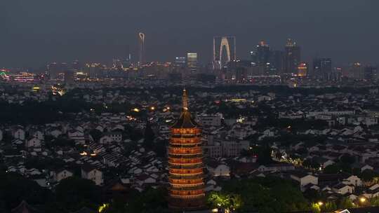 苏州姑苏古城历史文化地标夜景（航拍运镜）