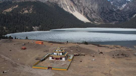 藏区高原航拍寺庙牛羊森林河流雪地转经