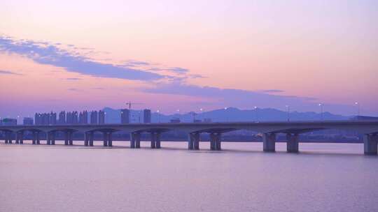 杭州之江大桥日落黄昏风景