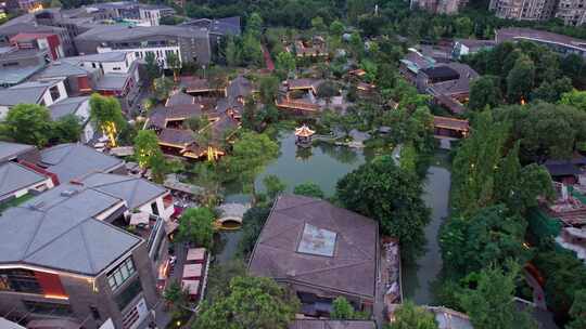 成都高新区铁像寺水街夜景航拍实时