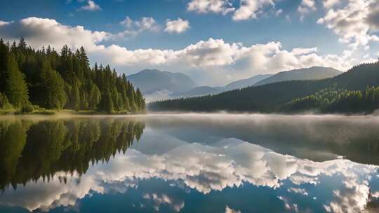 山林湖泊自然风光全景