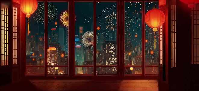 喜庆过年万家灯火背景