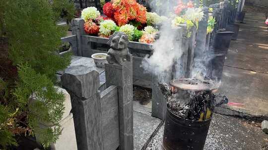 祭祖烧纸钱火苗慢动作