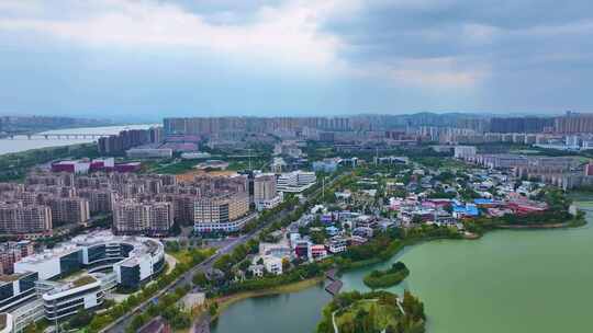 湖南长沙湘江江滩公园航拍橘子洲岳麓山风景