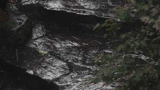 下雨天雨点落到路边水坑