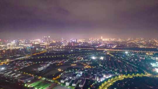 河南郑州城市夜景大景航拍移动延时