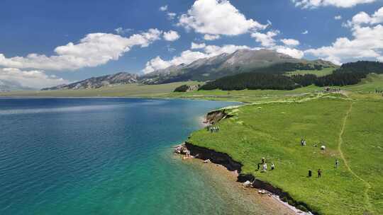 新疆赛里木湖草原湿地自然风光航拍