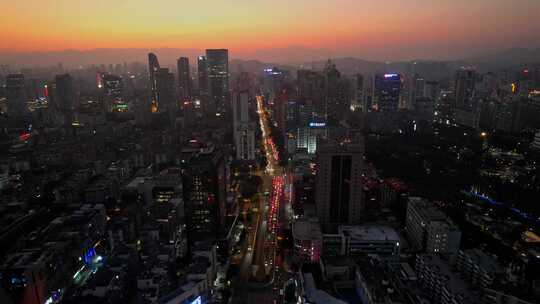 航拍福州城市夜景风光