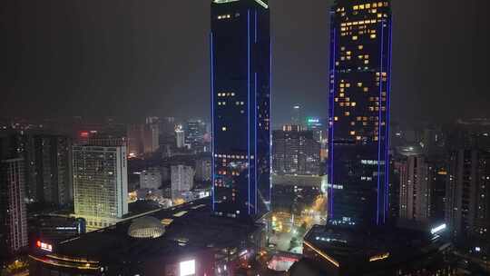 浙江湖州夜景湖州银泰百货夜景航拍