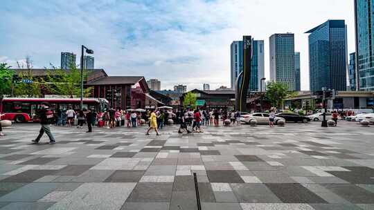 成都商圈太古里街景人流延时摄影