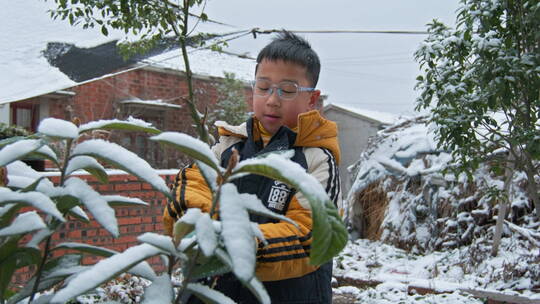 儿童打雪仗慢镜头4K实拍空镜